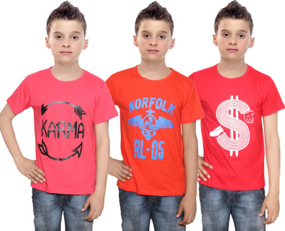 

IndiWeaves Boys Printed Cotton T Shirt(Multicolor, Pack of 3, Orange;red