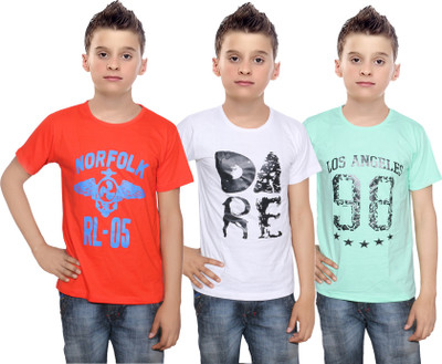 

IndiWeaves Boys Printed Cotton T Shirt(Multicolor, Pack of 3, Green;orange;white