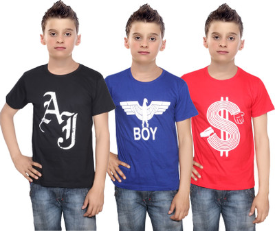 

IndiWeaves Boys Printed Cotton T Shirt(Multicolor, Pack of 3, Black;blue;red