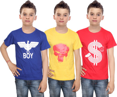 

IndiWeaves Boys Printed Cotton T Shirt(Multicolor, Pack of 3, Blue;red;yellow