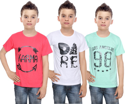 

IndiWeaves Boys Printed Cotton T Shirt(Multicolor, Pack of 3, Green;red;white