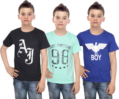 

IndiWeaves Boys Printed Cotton T Shirt(Multicolor, Pack of 3, Black;blue;green