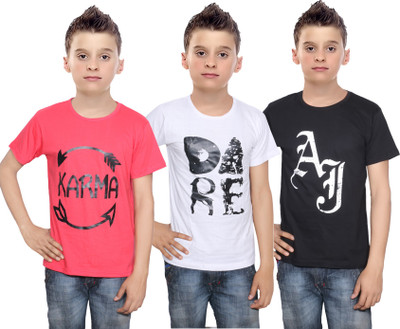 

IndiWeaves Boys Printed Cotton T Shirt(Multicolor, Pack of 3, Black;red;white