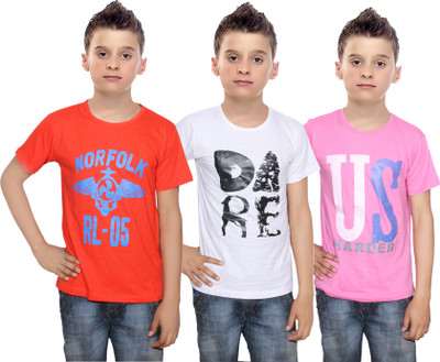 

IndiWeaves Boys Printed Cotton T Shirt(Multicolor, Pack of 3, Orange;pink;white