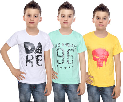 

IndiWeaves Boys Printed Cotton T Shirt(Multicolor, Pack of 3, Green;white;yellow