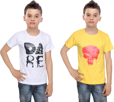 

IndiWeaves Boys Printed Cotton T Shirt(Multicolor, Pack of 2, White;yellow