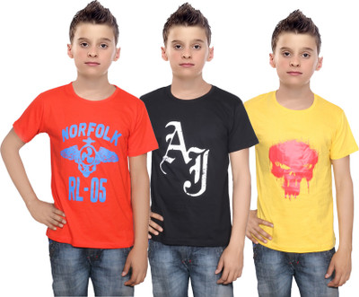 

IndiWeaves Boys Printed Cotton T Shirt(Multicolor, Pack of 3, Black;orange;yellow