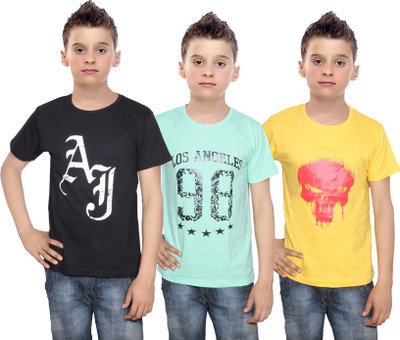 

IndiWeaves Boys Printed Cotton T Shirt(Multicolor, Pack of 3, Black;green;yellow