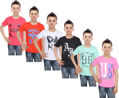 

IndiWeaves Boys Printed Cotton T Shirt(Multicolor, Pack of 6, Black;green;orange;pink;red;white