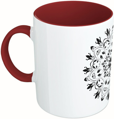 

MiiCreations Printed Two Tone Maroon And White Rangoli Pattern Ceramic Mug(325 ml), Multicolor
