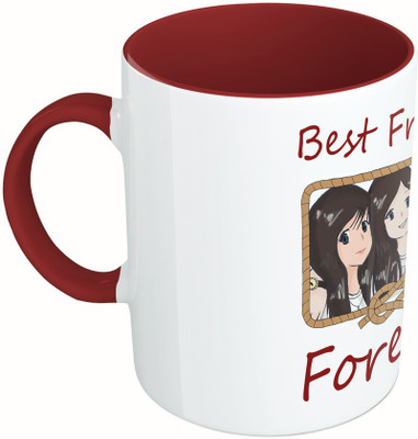 

MiiCreations Printed Two Tone Maroon And White Best Friends Forever Ceramic Mug(325 ml), Multicolor
