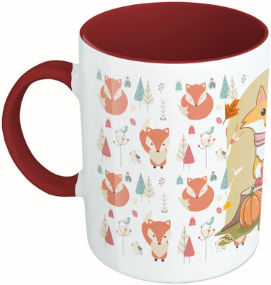 

MiiCreations Printed Two Tone Maroon And White Fox Design Ceramic Mug(325 ml), Multicolor