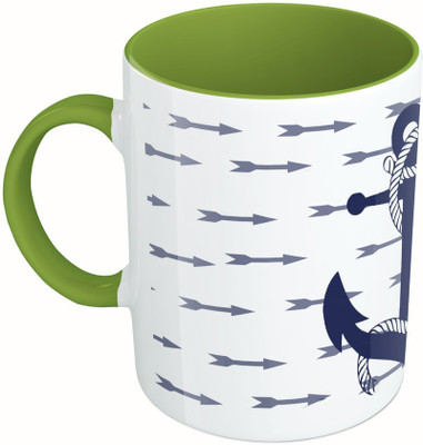 

MiiCreations Printed Two Tone Green And White Arrow Ceramic Mug(325 ml), Multicolor