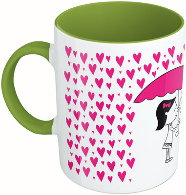 

MiiCreations Printed Two Tone Green And White Love Ceramic Mug(325 ml)
