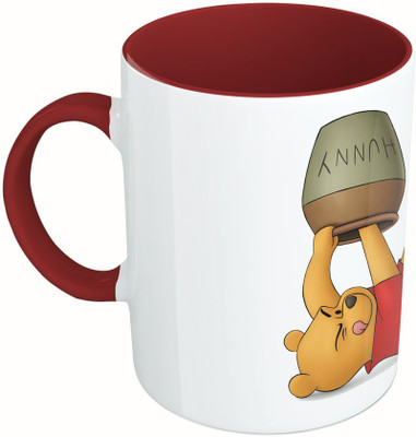 

MiiCreations Printed Two Tone Maroon And White Pooh Ceramic Mug(325 ml), Multicolor