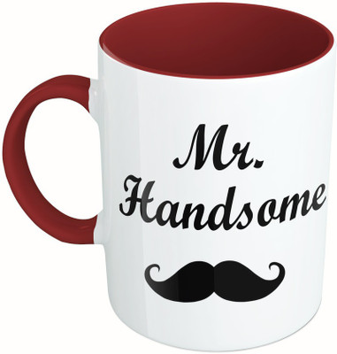 

MiiCreations Printed Two Tone Maroon And White Mrs.Beautiful,Mr.Handsome Ceramic Mug(325 ml), Multicolor