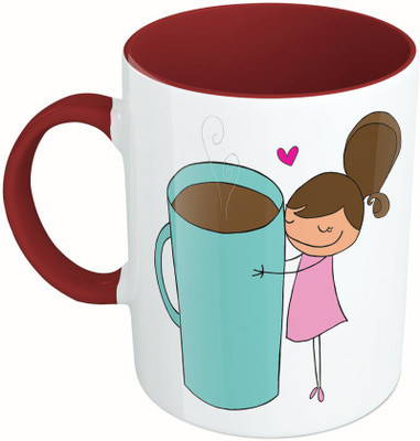 

MiiCreations Printed Two Tone Maroon And White Coffee Is My Friend Ceramic Mug(325 ml), Multicolor