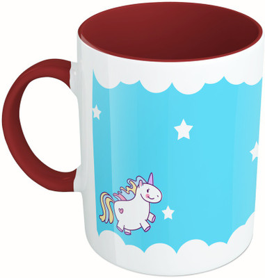

MiiCreations Printed Two Tone Maroon And White Unicorn Ceramic Mug(325 ml), Multicolor