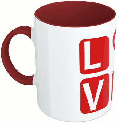 

MiiCreations Printed Two Tone Maroon And White Love Ceramic Mug(325 ml), Multicolor