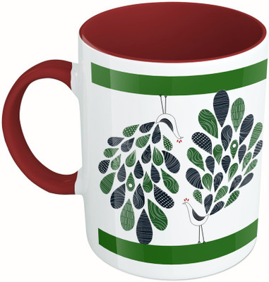 

MiiCreations Printed Two Tone Maroon And White Pattern Ceramic Mug(325 ml), Multicolor