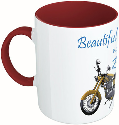 

MiiCreations Printed Two Tone Maroon And White Beautiful Ride With Bullet Ceramic Mug(325 ml), Multicolor