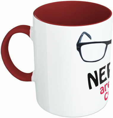 

MiiCreations Printed Two Tone Maroon And White Nerds Are Just Cooler Ceramic Mug(325 ml), Multicolor