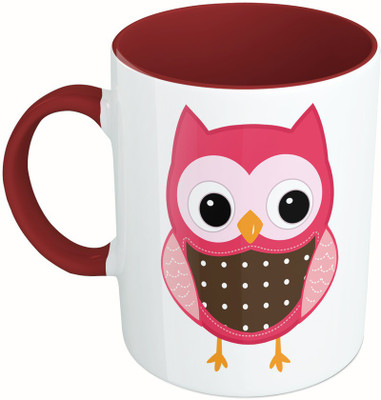 

MiiCreations Printed Two Tone Maroon And White Owl Always Love You Ceramic Mug(325 ml), Multicolor