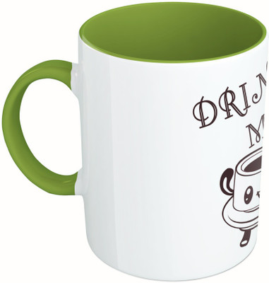

MiiCreations Printed Two Tone Green And White Drink Me Ceramic Mug(325 ml), Multicolor