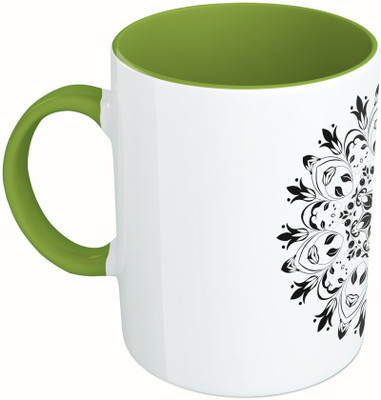 

MiiCreations Printed Two Tone Green And White Pattern Ceramic Mug(325 ml), Multicolor