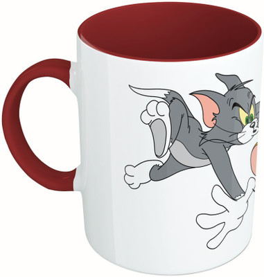 

MiiCreations Printed Two Tone Maroon And White Tom And Jeery Ceramic Mug(325 ml), Multicolor