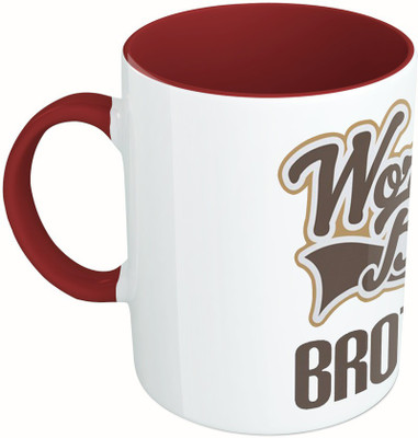 

MiiCreations Printed Two Tone Maroon And White World's Best Brother Ceramic Mug(325 ml), Multicolor