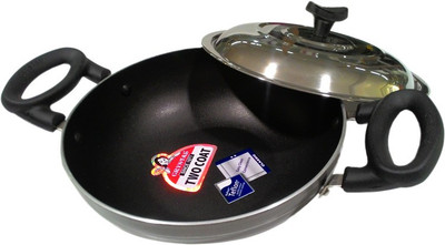 

Crystal Gem Series Non-Stick Kadai with Lid, 250mm Kadhai 25 cm(Aluminium, Non-stick), Multicolor