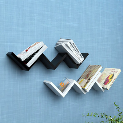 

Onlineshoppee W Shape Set of 2 MDF Wall Shelf(Number of Shelves - 6, Black, White)