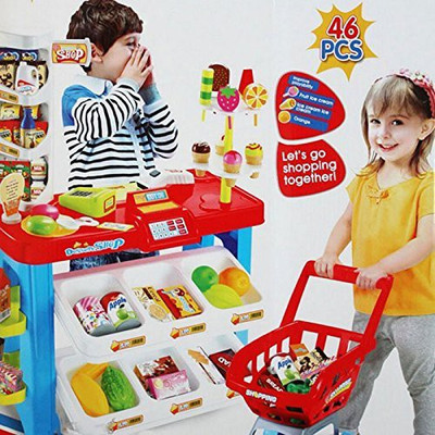 

Taaza Garam kids super market playset battery operated high quailty imported 46pcs sound effect(multicolor)with shopping basket