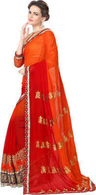 

onlinefayda Embroidered Daily Wear Georgette Saree(Maroon, Orange)