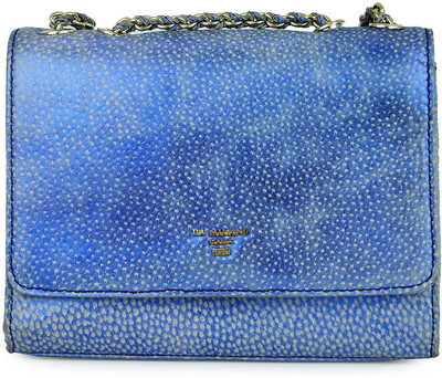 Da Milano Women Casual Blue Genuine Leather Sling Bag