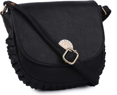 

Glasy Girls Casual Black Genuine Leather Sling Bag
