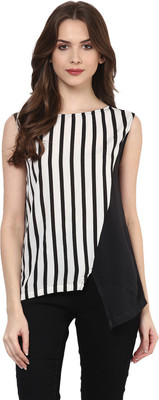 PANNKH Casual Sleeveless Printed Women Black Top