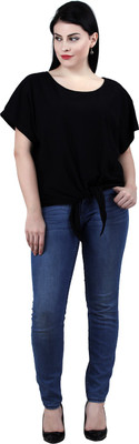 Qurvii Casual Regular Sleeve Solid Women Black Top