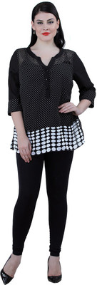 Qurvii Casual 3/4 Sleeve Polka Print Women Black Top