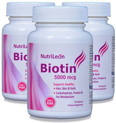 

NutriLeon Biotin for Hair, Skin and Nails 5000 mcg 60 capsules (Pack of 3)(60 No)