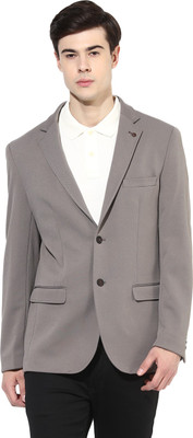 TURTLE Solid Single Breasted Formal Men Blazer(Grey)
