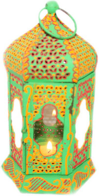 

Sarvsiddhi Handpainted Designer Lantern - Green Iron 1 - Cup Tealight Holder(Multicolor, Pack of 1)