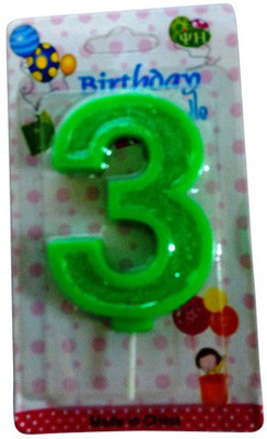 

Funcart Funcart GREEN COLOR GLITTER NUMERICAL NUMBER THREE SHAPE CANDLE Candle(Green, Pack of 1)