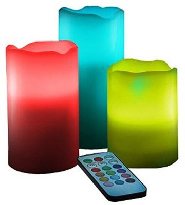 

Funcart Funcart Flameless Color Changing 3 Battery-Operated LED Pillar Candles with Remote Candle(Multicolor, Pack of 3)