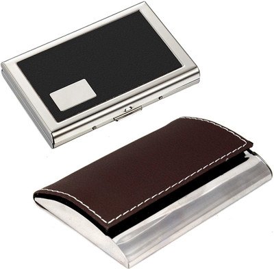 

Stealodeal |Combo of 2|Unisex Brown Leather Coated Steel With Black Metal 15 Card Holder(Set of 2, Brown, Black)