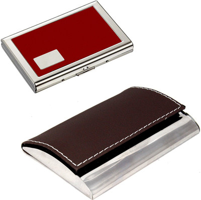 

Stealodeal |Combo of 2|Unisex Brown Leather Coated Steel With Red Metal 15 Card Holder(Set of 2, Brown, Red)