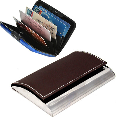 

Stealodeal |Combo of 2|Unisex Brown Leather Coated Steel With Blue Aluminium Bracket 15 Card Holder(Set of 2, Brown, Blue)