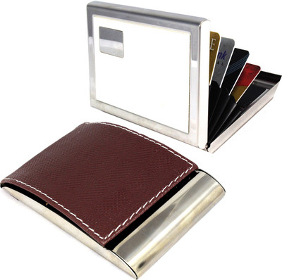 

Stealodeal |Combo of 2|Unisex Top Brown Leather Coated Steel With White metal 15 Card Holder(Set of 2, Brown, White)
