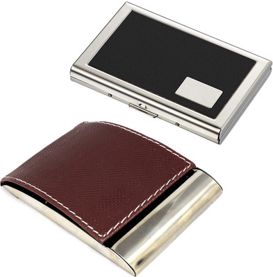 

Stealodeal |Combo of 2|Unisex Top Brown Leather Coated Steel With Black Metal 15 Card Holder(Set of 2, Brown, Black)